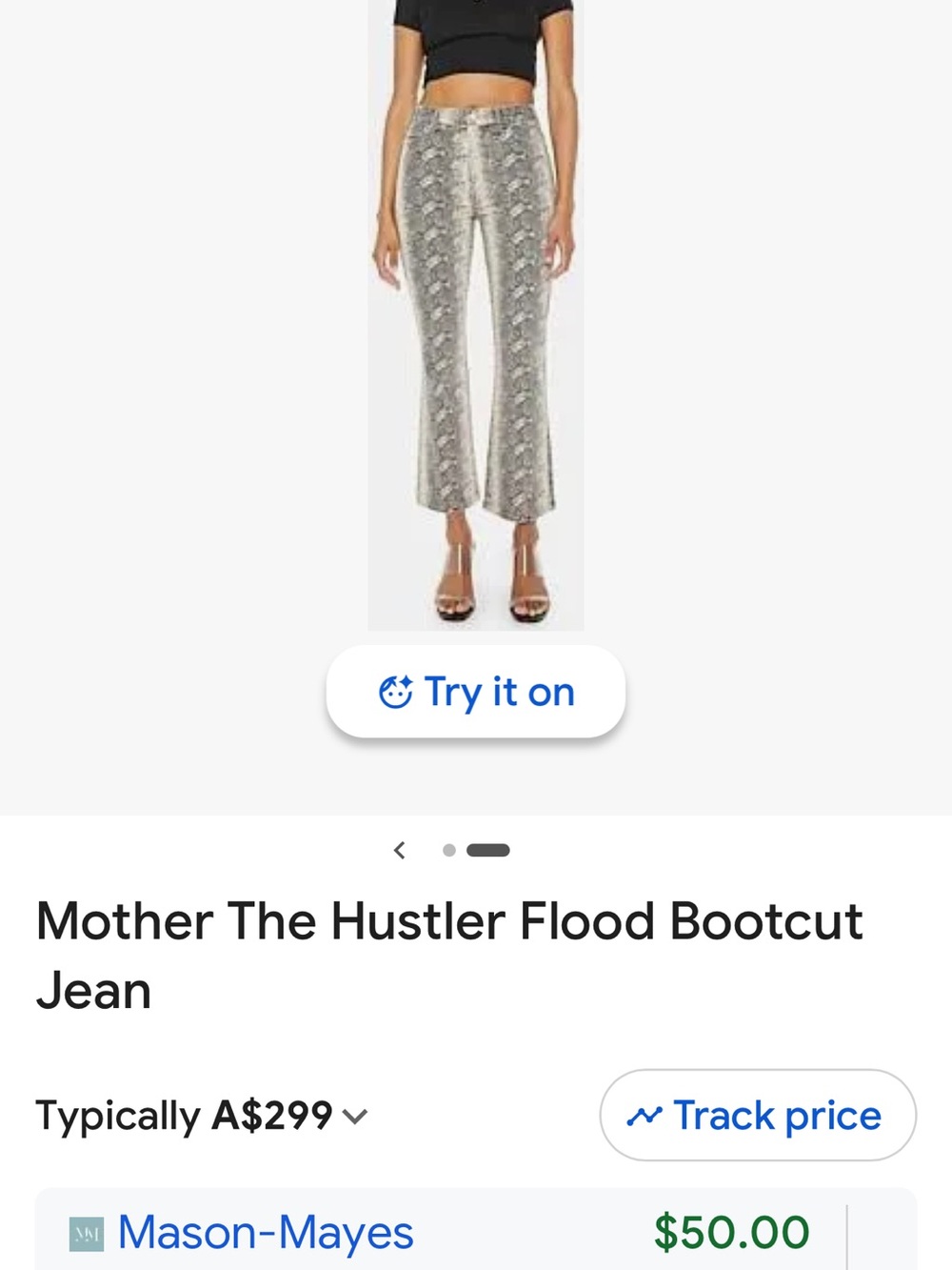 MOTHER The Hustler Flood Bootcut Jean in Gray Snake Print